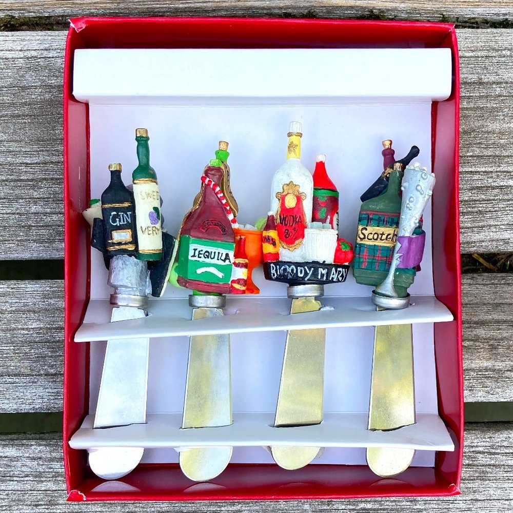 Vintage "Cocktail Bottles" Cheese Spreaders - Set of 4